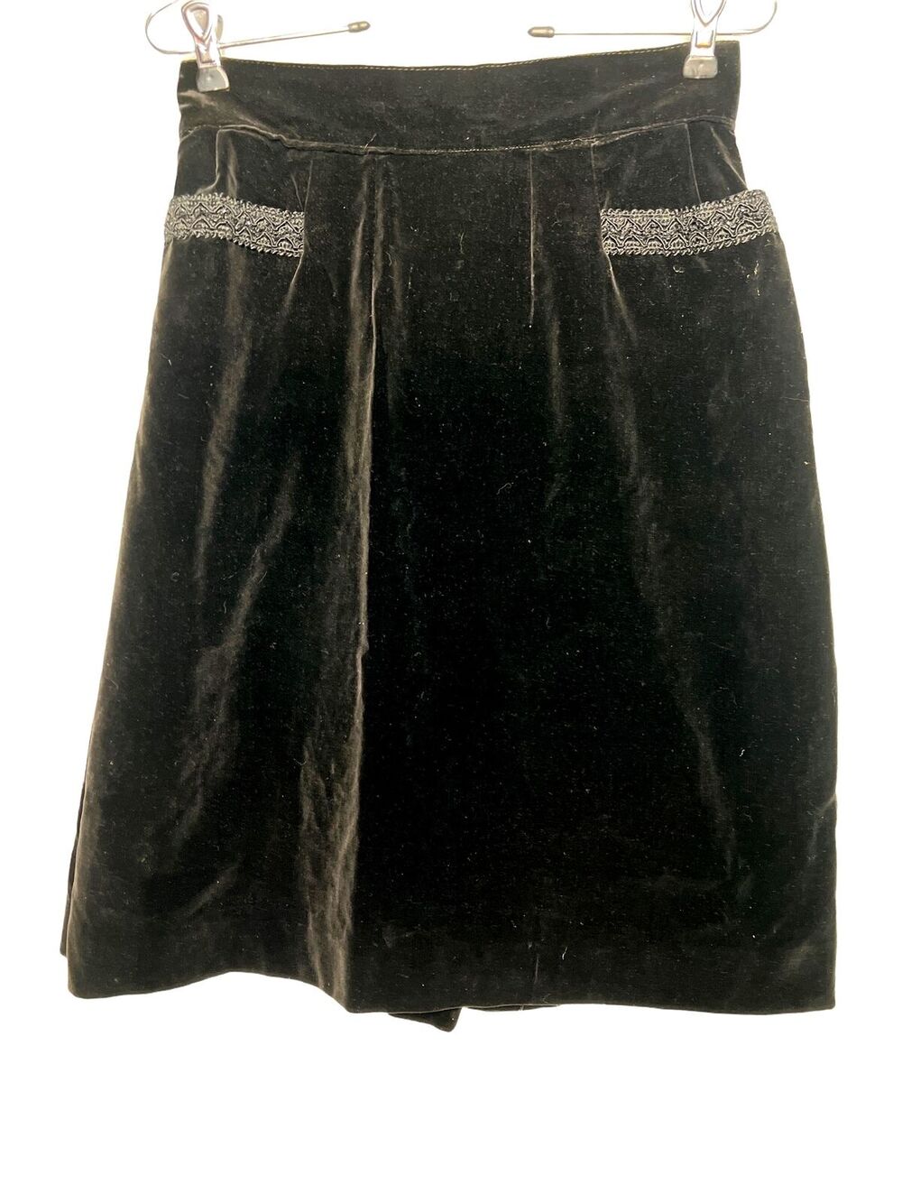 Vintage 50s Womens Black Velvet A-Line Skirt Braid Detail Size Small